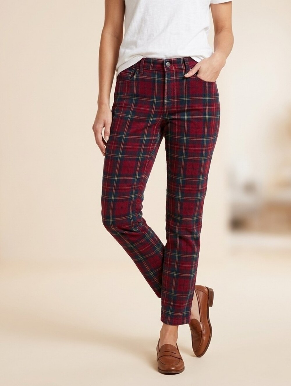 Pilcro Hyphen Plaid Corduroy Straight Leg Pants
